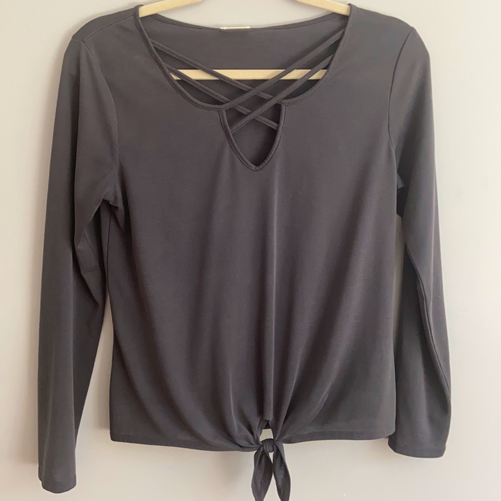 Forever 21, Grey String Open V Neck Shirt